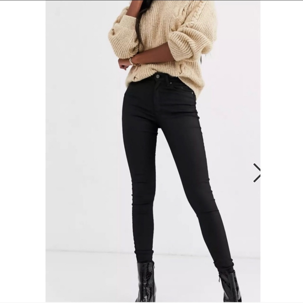 TOPSHOP “Jamie” Tall Moto coated black high rise skinny jeans 28 x 36